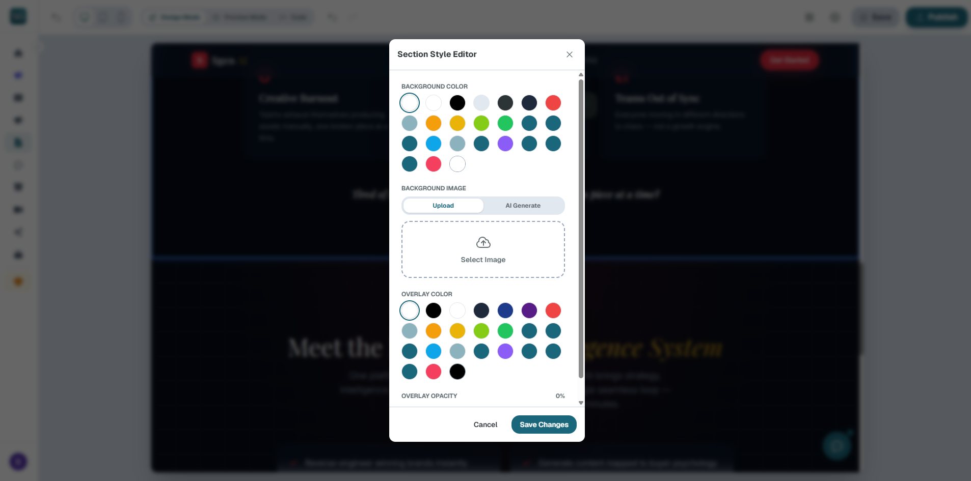 Background Settings Styles and Overlay Control Panel